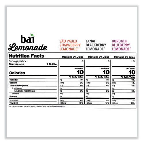 Bai Antioxidant Infusion Lemonade Variety Pack, Assorted, 18 oz Bottle