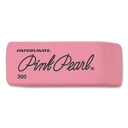 Paper Mate Pink Pearl Eraser, For Pencil Marks, Rectangular Block, Medium, Pink, 3/Pack (70502)