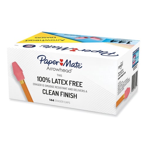 Paper Mate Arrowhead Eraser Caps, Pink, Elastomer, 144/Box (73015