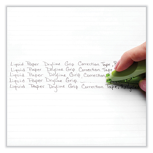 Paper Mate DryLine Grip Correction Tape, Recycled Dispenser, Green/White Applicator, 0.2" x 335", 2/Pack (1744480)