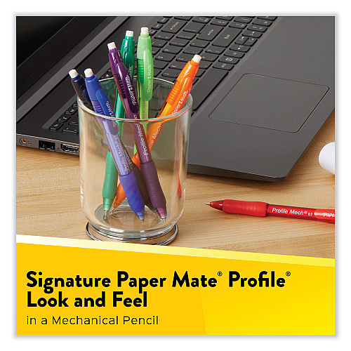 Paper Mate Profile Mechanical Pencils, 0.7 mm, HB (#2), Black Lead, Black Barrel, Dozen (2101972)