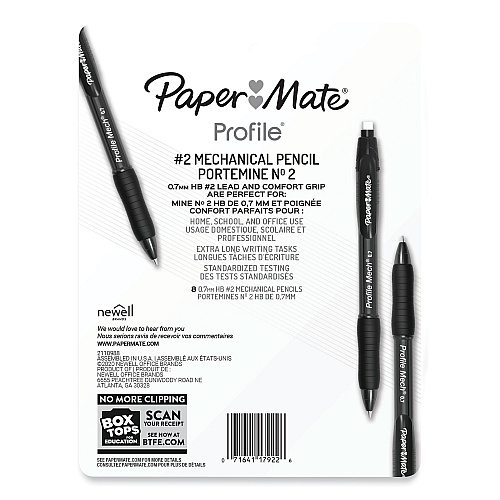 Paper Mate Profile Mechanical Pencils, 0.7 mm, HB (#2), Black Lead, Assorted Barrel Colors, 8/Pack (2105705)