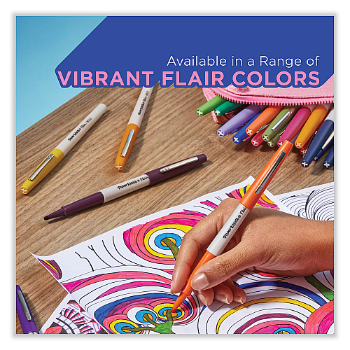 Paper Mate Flair Felt Tip Porous Point Pen, Stick, Bold 1.2 mm, Assorted Ink Colors, White Pearl Barrel, 6/Pack (2125411)