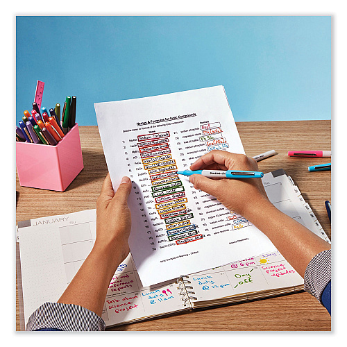 Paper Mate Flair Felt Tip Porous Point Pen, Stick, Bold 1.2 mm, Assorted Ink Colors, White Pearl Barrel, 6/Pack (2125411)