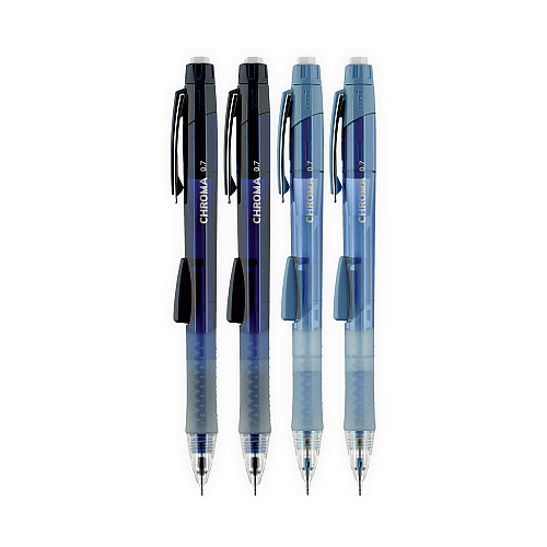 uni-ball Chroma Mechanical Pencils with Tube of Lead/Erasers, 0.7 mm, HB (#2), Black Lead, Assorted Barrel Colors, 4/Set (70150)