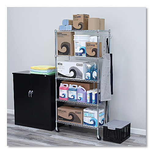 Alera 5-Shelf Wire Shelving Kit with Casters and Shelf Liners, 36w x 18d x 72h, Silver (ALESW653618SR)