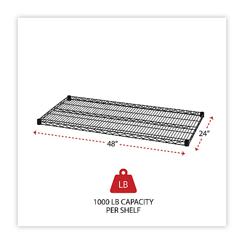 Alera Industrial Wire Shelving Extra Wire Shelves, 48w x 24d, Black, 2 Shelves/Carton (ALESW584824BL)