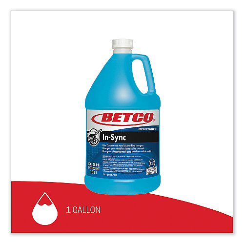 Betco Symplicity In-Sync Premium Hand Dishwashing Detergent, Fresh Ozonic Scent, 1 gal Bottle, 4/Carton (18510400)