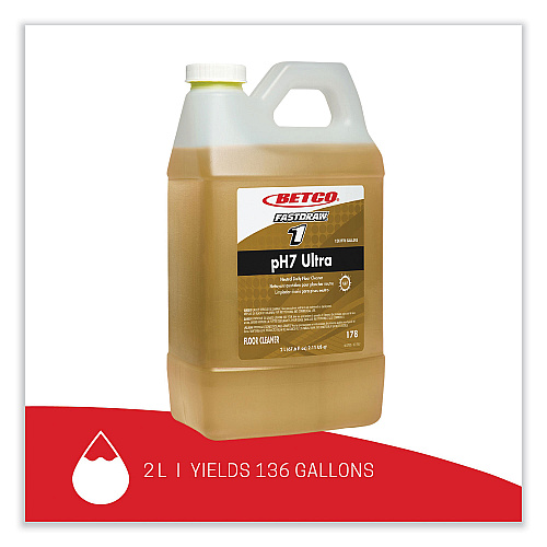 Betco pH7 Ultra Neutral Cleaner, Lemon Scent, 2 L Bottle, 4/Carton (1784700)