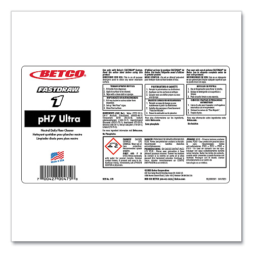 Betco pH7 Ultra Neutral Cleaner, Lemon Scent, 2 L Bottle, 4/Carton (1784700)
