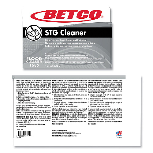 Betco Stone, Tile, Grout Cleaner and Protectant, Pleasant Scent, 1 gal Bottle, 4/Carton (16850400)