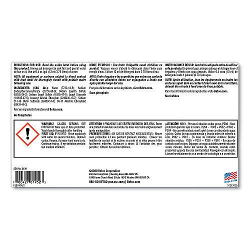 Betco Symplicty Citrusuds Manual Dishwashing Detergent, Lemon Scent, 1 gal Bottle, 4/Carton (21090400)