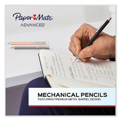 Paper Mate Advanced Mechanical Pencils, 0.5 mm, HB (#2), Black Lead, Black; Gray Barrel, 2/Pack (2128211)