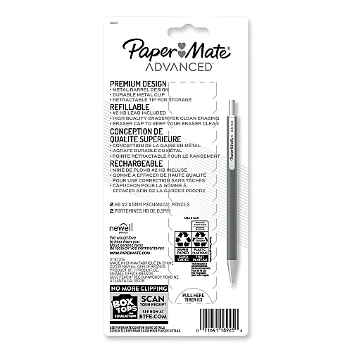 Paper Mate Advanced Mechanical Pencils, 0.5 mm, HB (#2), Black Lead, Black; Gray Barrel, 2/Pack (2128211)