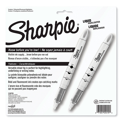 Sharpie Liquid Pen Style Highlighters, Assorted Ink Colors, Chisel Tip, Assorted Barrel Colors, 10/Set (24415PP)