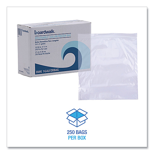 Boardwalk&reg; Resealable 1 Gallon Freezer Bags, 250 Bags (BWK1GALFZRBAG)