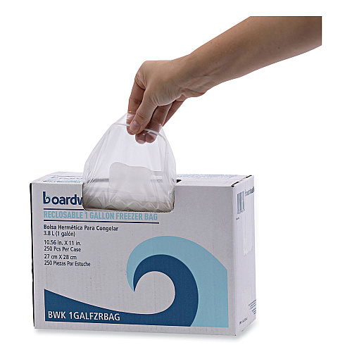 Boardwalk&reg; Resealable 1 Gallon Freezer Bags, 250 Bags (BWK1GALFZRBAG)