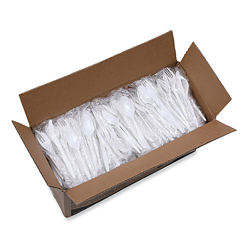 Boardwalk Three-Piece Cutlery Kit, Fork/Knife/Teaspoon, Polypropylene, White, 250/Carton (BWKCOMBOKIT)