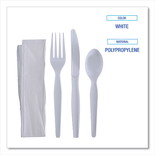 Boardwalk Four-Piece Cutlery Kit, Fork/Knife/Napkin/Teaspoon, Heavyweight, White, 250/Carton (BWKFKTNHWPSWH)
