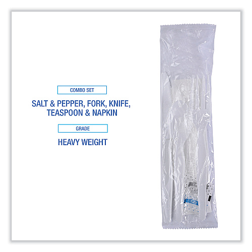 Boardwalk Six-Piece Cutlery Kit, Condiment/Fork/Knife/Napkin/Spoon, Heavyweight, White, 250/Carton (BWKFKTNSHWPSWH)
