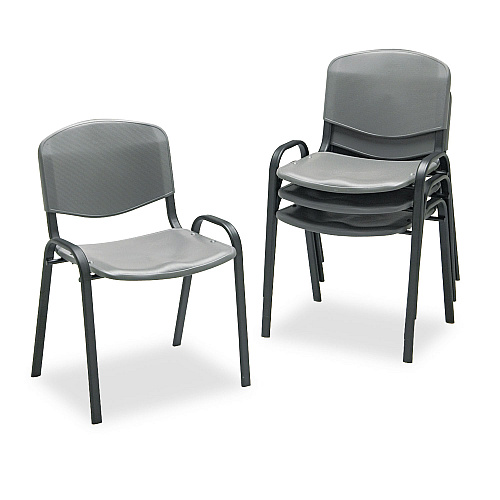 Safco Stacking Chair, Supports Up to 250 lb, 18" Seat Height, Charcoal Seat, Charcoal Back, Black Base, 4/Carton (4185CH)