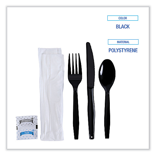 Boardwalk&reg; Six-Piece Cutlery Kit Cdmt/Fk/Kf/Npkn/Tsp, 250 Packs (BWKFKTNSMWPSBLA)
