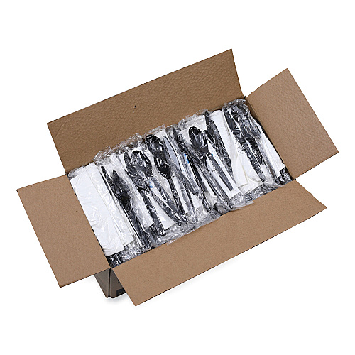 Boardwalk&reg; Six-Piece Cutlery Kit Cdmt/Fk/Kf/Npkn/Tsp, 250 Packs (BWKFKTNSMWPSBLA)