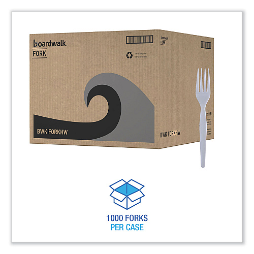 Boardwalk&reg; Heavyweight Disposable Plastic Forks, White, 1000 Forks (BWKFORKHW)