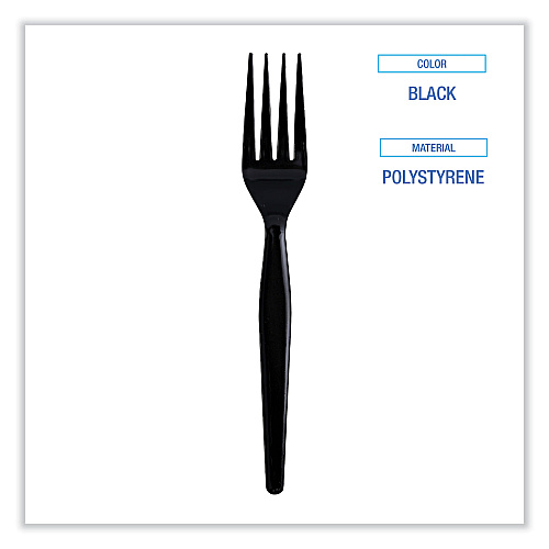 Boardwalk Heavyweight Wrapped Polystyrene Cutlery, Fork, Black, 1,000/Carton (BWKFORKHWPSBIW)