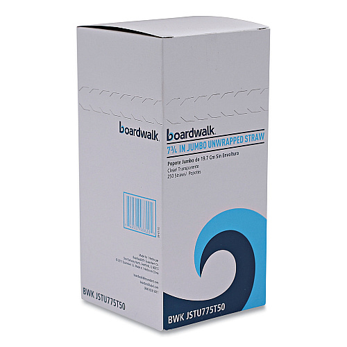 Boardwalk&reg; Jumbo Plastic Straws, Translucent, 12,500 Straws (BWKJSTU775T50)