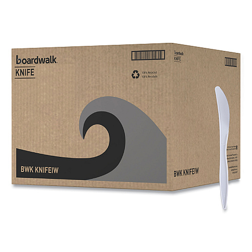 Boardwalk&reg; Wrapped Plastic Cutlery, Knives, White, 1000/Carton (BWKKNIFEIW)