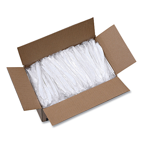 Boardwalk&reg; Wrapped Plastic Cutlery, Knives, White, 1000/Carton (BWKKNIFEIW)