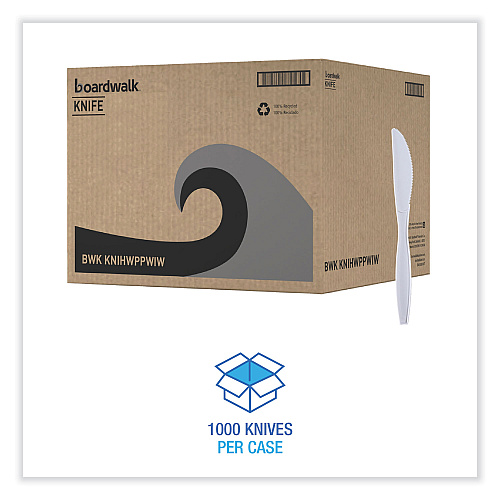 Boardwalk&reg; Heavyweight Wrapped Cutlery, Knife, White, 1000 Knives (BWKKNIHWPPWIW)