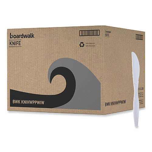 Boardwalk&reg; Heavyweight Wrapped Cutlery, Knife, White, 1000 Knives (BWKKNIHWPPWIW)