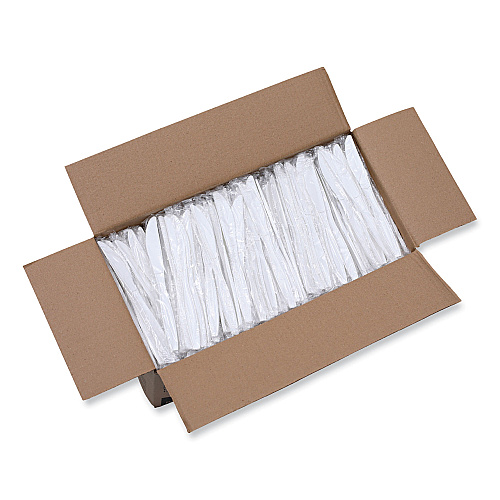 Boardwalk&reg; Heavyweight Wrapped Cutlery, Knife, White, 1000 Knives (BWKKNIHWPPWIW)