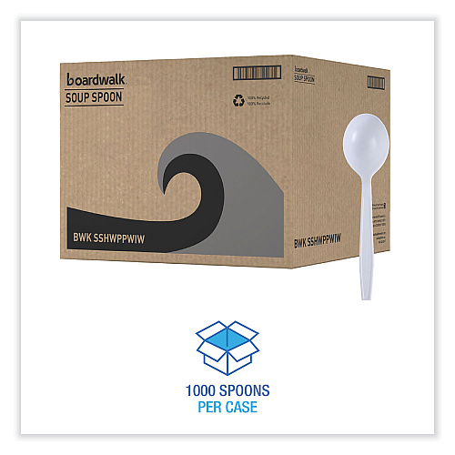 Boardwalk Heavyweight Wrapped Polypropylene Cutlery, Soup Spoon, White, 1,000/Carton (BWKSSHWPPWIW)