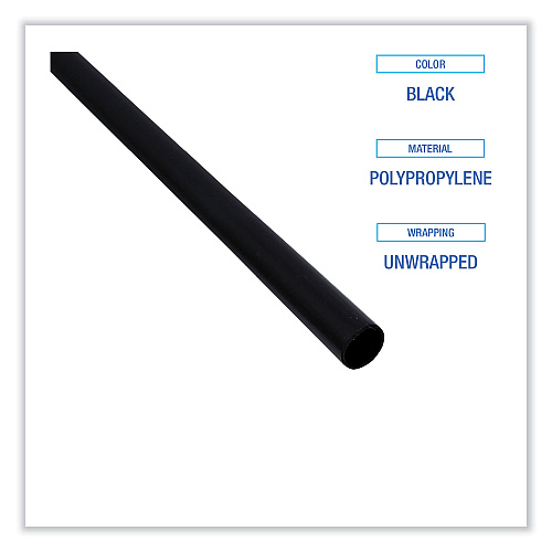 Boardwalk&reg; Unwrapped Stir-Straws, 5 1/4", Black, 1000/Pk, 10/Ctn (BWKSTRU525B10)