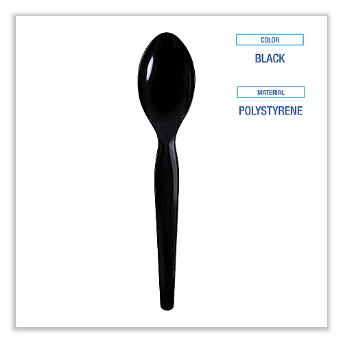 Boardwalk&reg; Heavyweight Wrapped Cutlery, Teaspoon, Black, 1000 Pcs (BWKTSHWPSBIW)