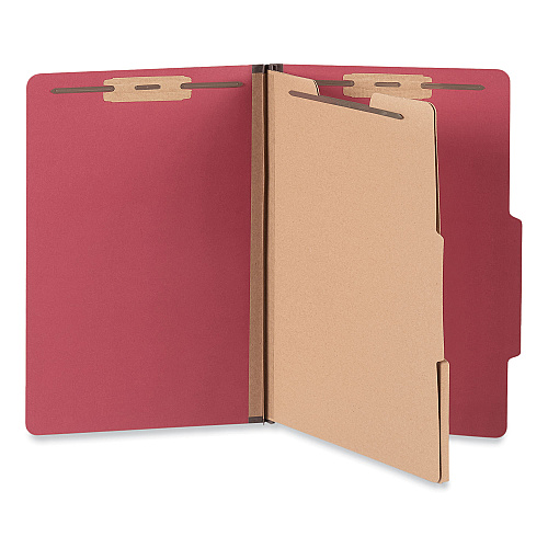 Universal Bright Colored Pressboard Classification Folders, 2" Expansion, 2 Dividers, 6 Fasteners, Legal Size, Ruby Red, 10/Box (UNV10313)