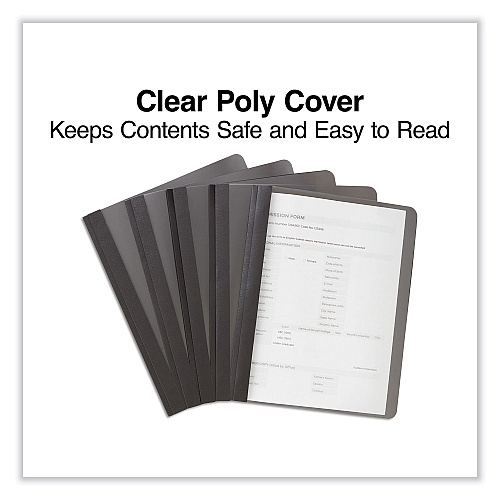 Universal Clear Front Report Cover with Fasteners, Three-Prong Fastener, 0.5" Capacity, 8.5 x 11, Clear/Black, 25/Box (UNV56116)