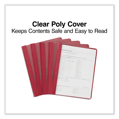 Universal Clear Front Report Cover, Prong Fastener, 0.5" Capacity, 8.5 x 11, Clear/Red, 25/Box (UNV57123)