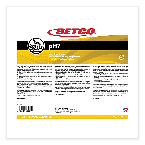 Betco pH7 Floor Cleaner, Lemon Scent, 5 gal Bag-in-Box (138B500)