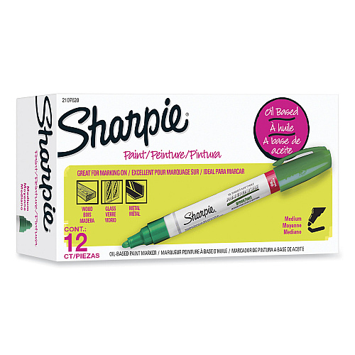 Sharpie Permanent Paint Marker, Medium Bullet Tip, Green, 12/Pack (2107620)