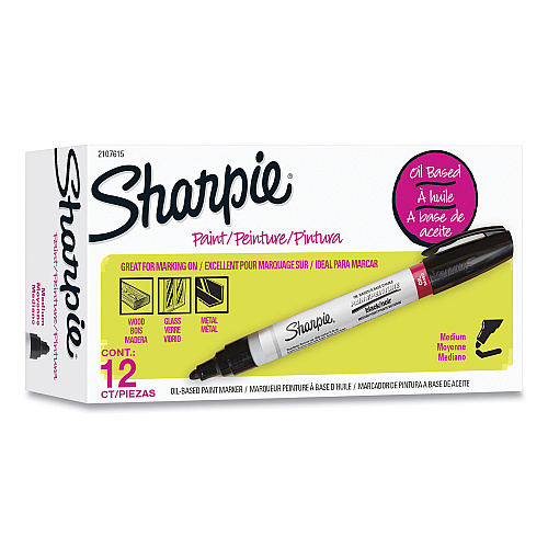 Sharpie Permanent Paint Marker, Medium Bullet Tip, Black, Dozen (2107615)