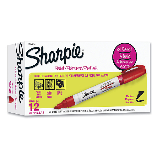 Sharpie Permanent Paint Marker, Medium Bullet Tip, Red, Dozen (2107613)