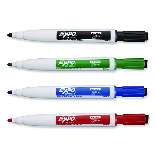 EXPO Magnetic Dry Erase Marker, Fine Bullet Tip, Assorted Colors, 4/Pack (1944746)