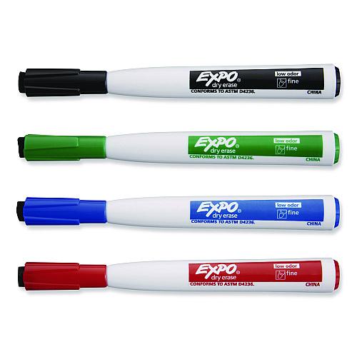 EXPO Magnetic Dry Erase Marker, Fine Bullet Tip, Assorted Colors, 4/Pack (1944746)