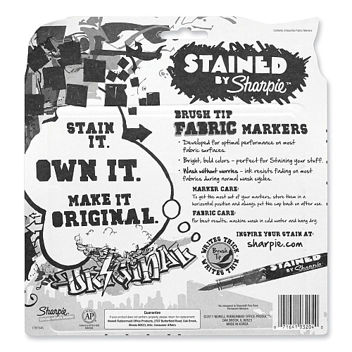 Sharpie Stained Fabric Markers, Medium Brush Tip, Assorted Colors, 8/Pack (1779005)