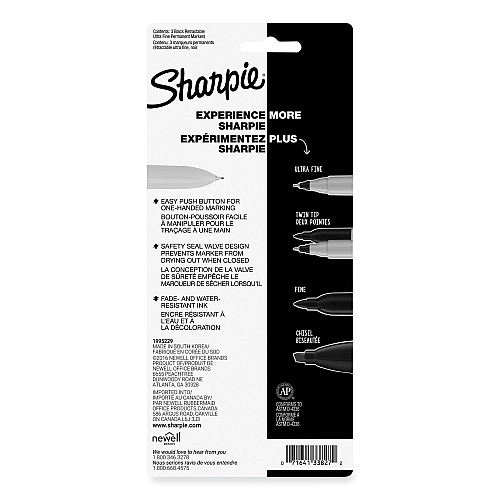 Sharpie Retractable Permanent Marker, Extra-Fine Needle Tip, Black, 3/Pack (1735793)