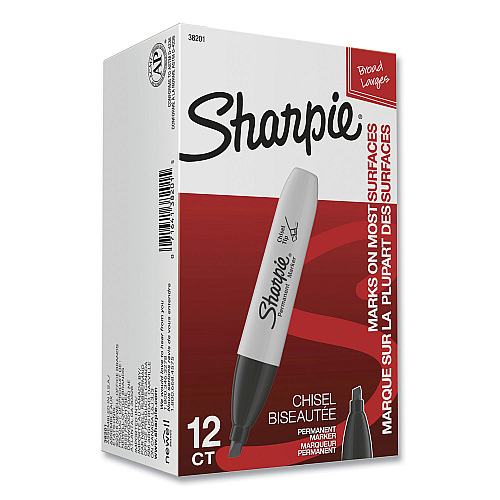 Sharpie Chisel Tip Permanent Marker, Medium Chisel Tip, Black, Dozen (38201)